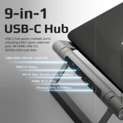 Alternative view of Promate PrimeBase-C 9 in 1 Multiport USB-C Hub with Laptop Stand