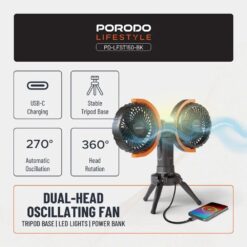 Alternative view of Porodo Lifestyle Dual-Head Oscillating Fan
