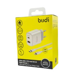 Alternative view of Budi 30W USB-C PD And QC3.0 Wall Charger + 27W Lightning Pd Fast Charge Cable