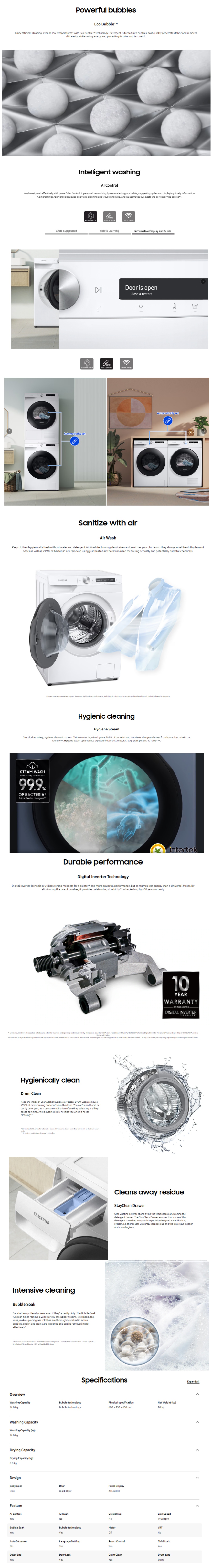 Samsung Washer Dryer WD5100T Combo with AI Control | WD14T504DBN/RQ 14 Samsung Jet65 Stick Vaccum Cleaner 1 1
