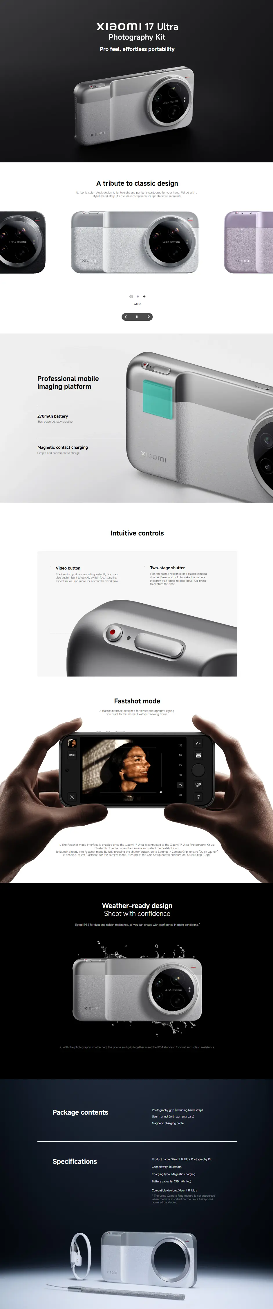 Xiaomi 17 Ultra Photography Kit - Camera Grip, 270mAh, Fastshot Mode