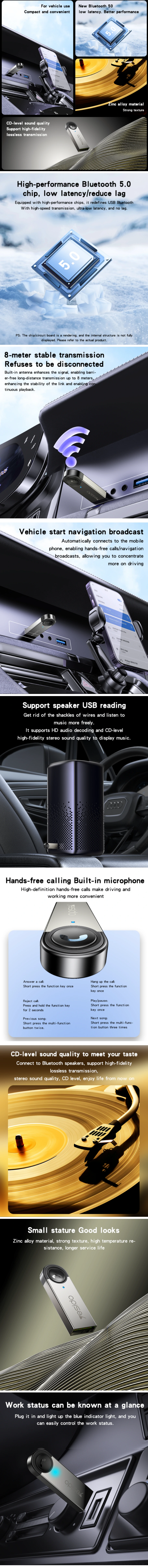 Yesido YAU81 Mini Car USB Bluetooth Receiver Parameter 6 Yesido YAU81 Mini Car USB Bluetooth Receiver