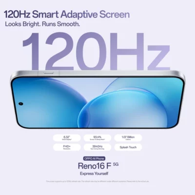 Oppo Reno 16F 5G Lebanon - 120Hz Smart Adaptive Screen