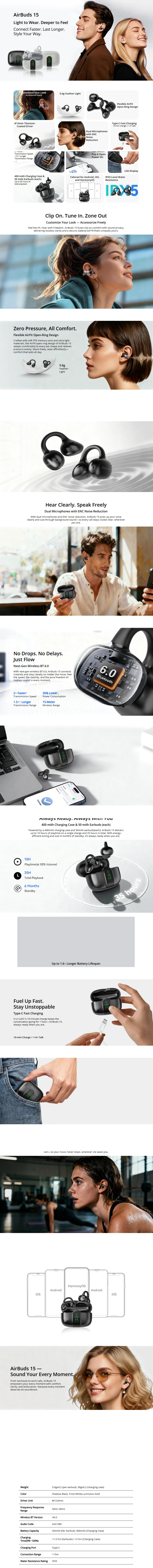 Blackview AirBuds 15 Clip-on Earbuds 7 Blackview AirBuds 15 Clip-on Earbuds Lebanon - Open-Ring Design