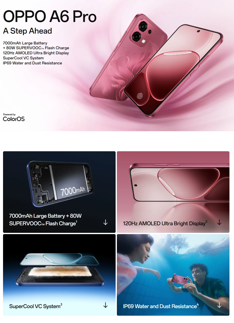 Oppo A6 Pro 4G 256GB 6 Oppo A6 Pro 4G 256GB Lebanon - AMOLED Display Smartphone