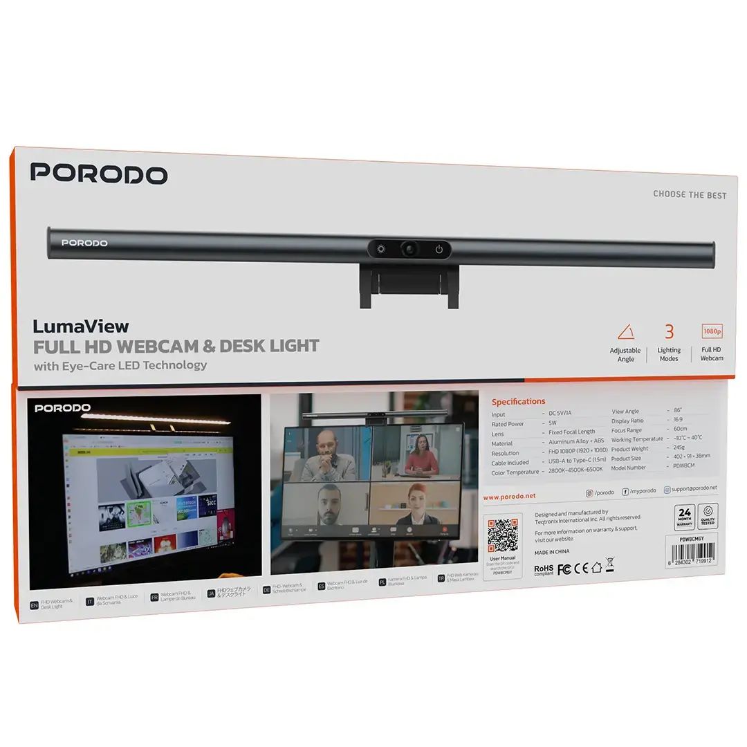 Porodo LumaView Full HD Webcam & Desk Light with Eye Care LED Technology 6 Porodo LumaView Full HD Webcam & Desk Light with Eye Care LED Technology - Image 4
